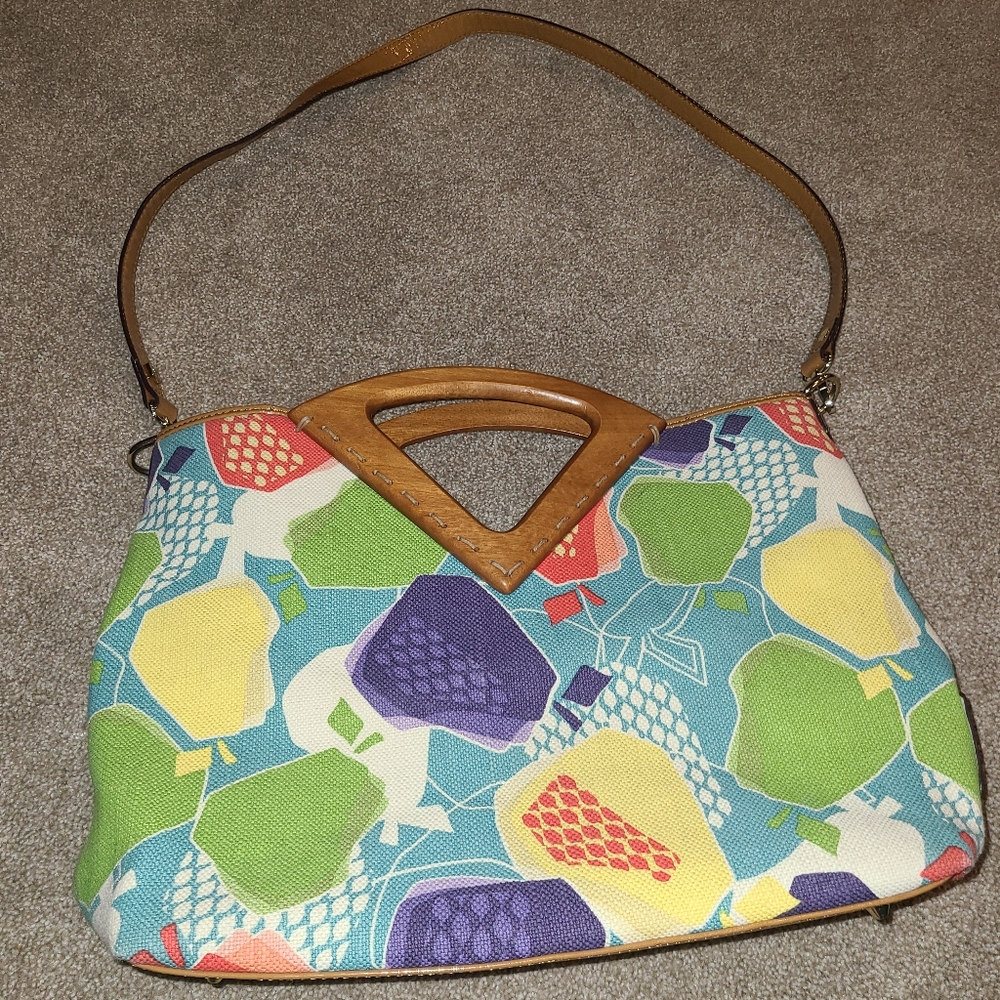 Sarah Violet Wooden Handle Tropical Handbag